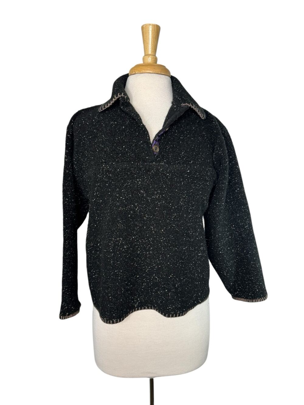 Vintage 90s Black Speckled Fleece Pullover Sweatshirt Oversized Small Women ALPS